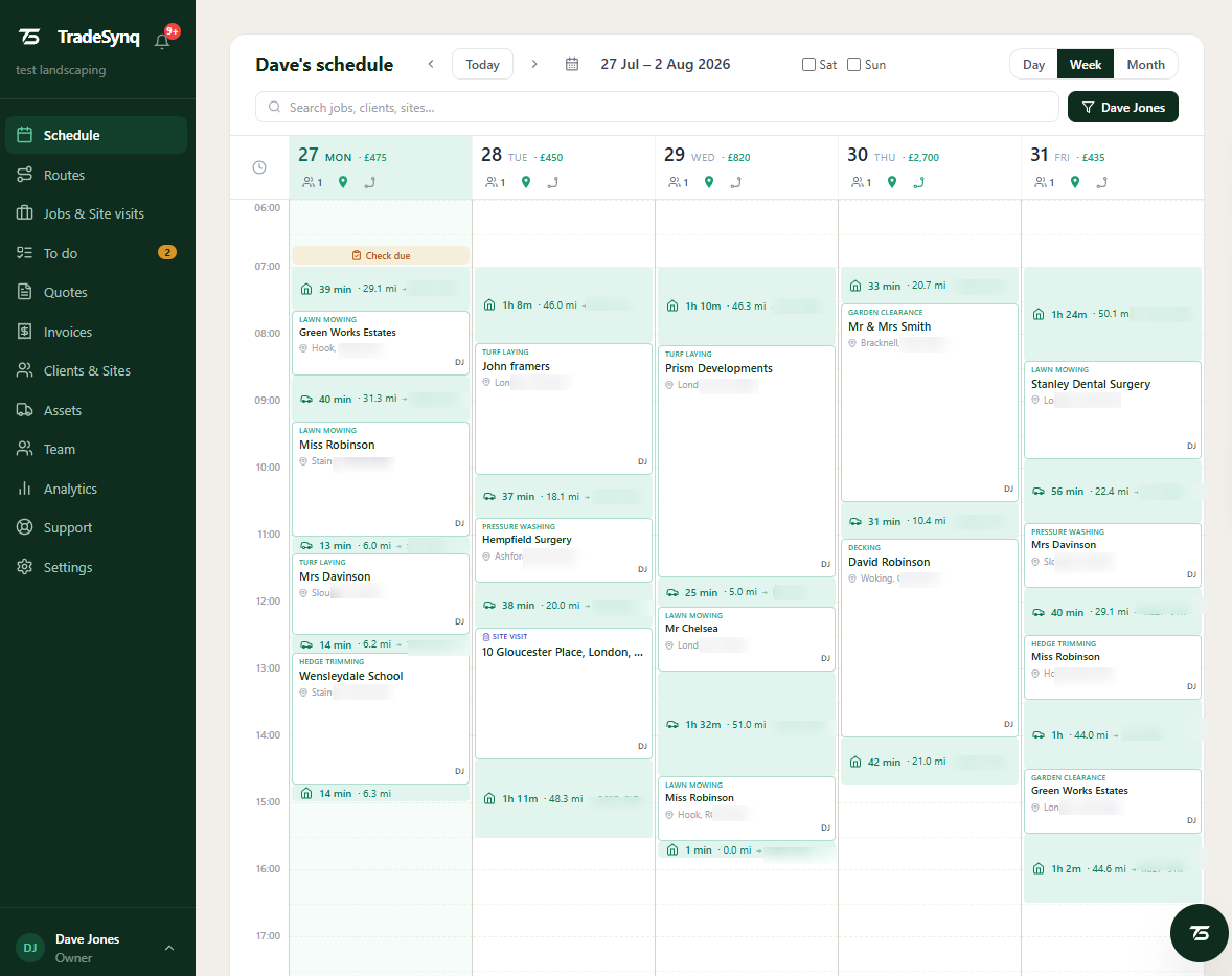 TradeSynq schedule — the week view